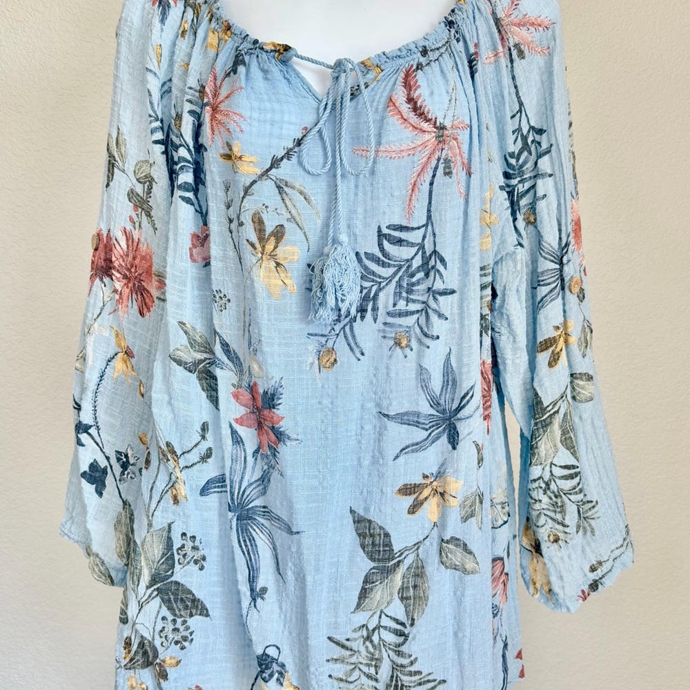Floral Print Light Blue Blouse